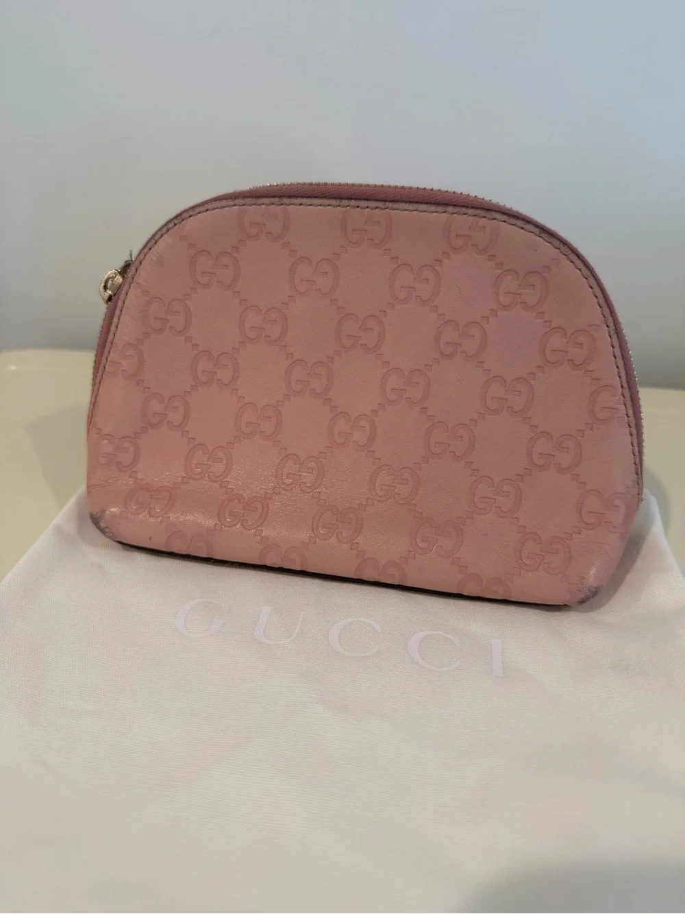 Gucci Blush Pink GG Embossed Cosmetic Pouch